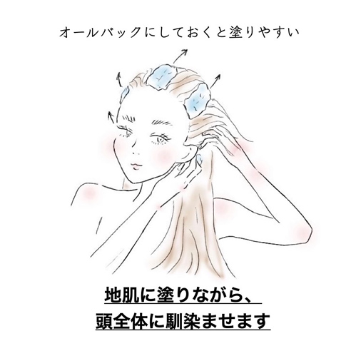 地肌に塗りながら、髪全体に馴染ませます